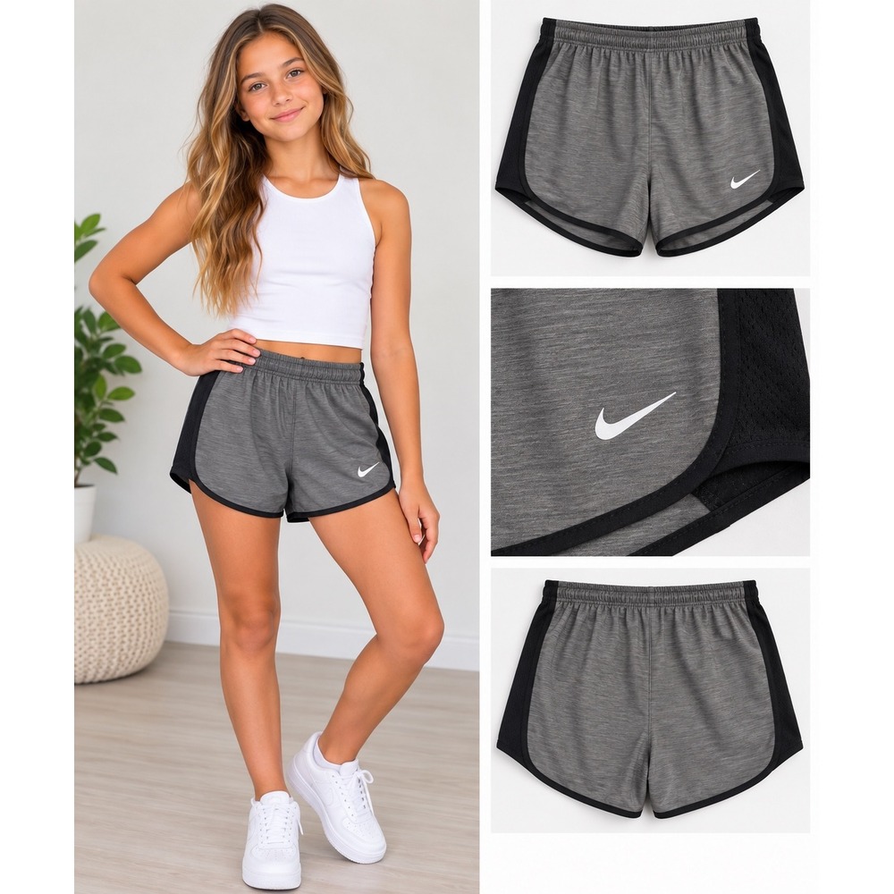 Nike Girls Running Shorts Dri-FIT Tempo Heather Gray Mesh Athletic Size Large L